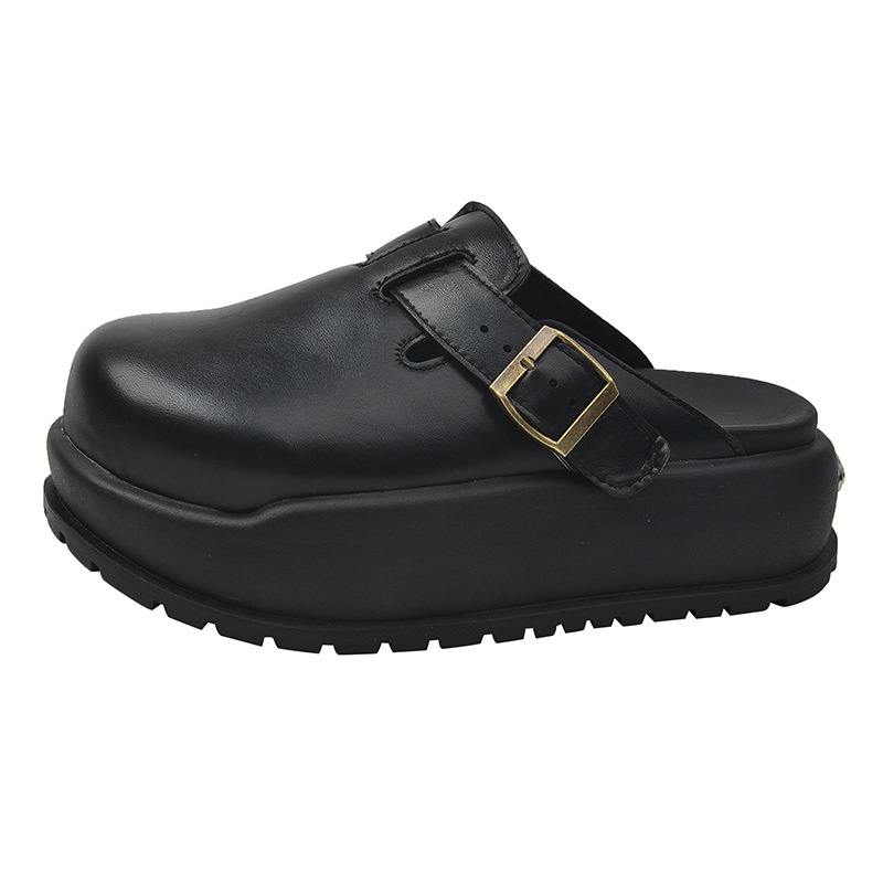 Ženske papuče s debelom potplatom i okruglim vrhom, retro stil, slip-on, PU gornji dio, gumena potplata