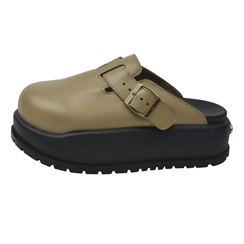 Ženske papuče s debelom potplatom i okruglim vrhom, retro stil, slip-on, PU gornji dio, gumena potplata