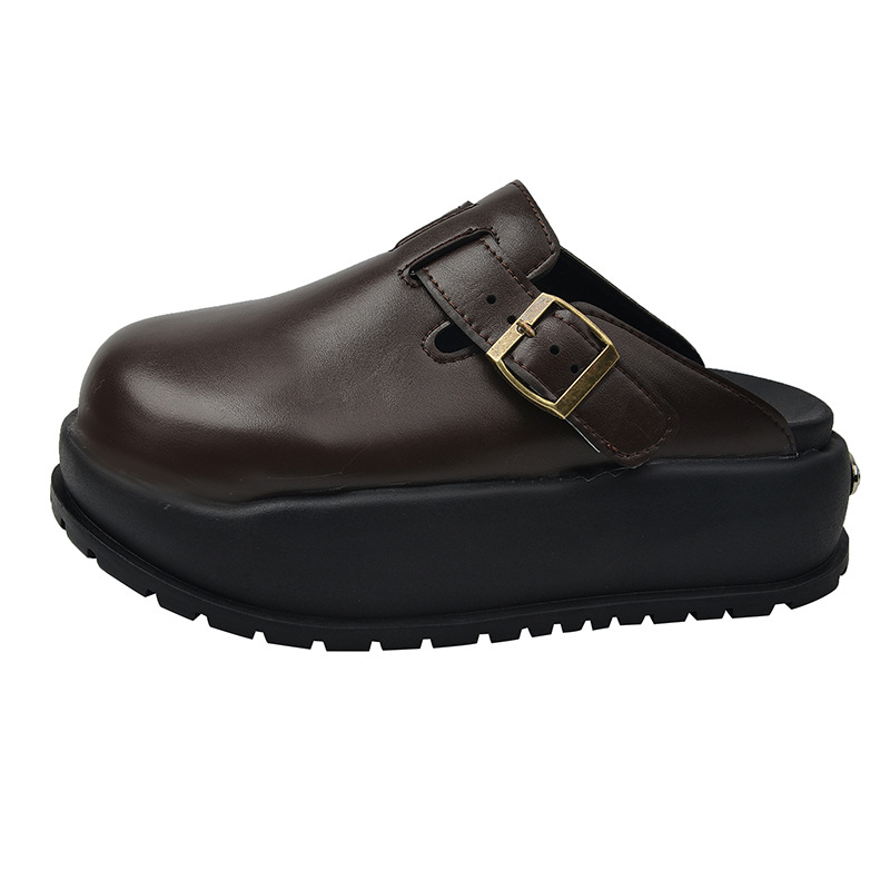 Ženske papuče s debelom potplatom i okruglim vrhom, retro stil, slip-on, PU gornji dio, gumena potplata