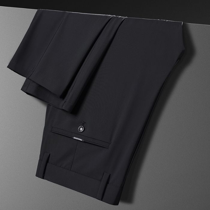 Muške ravne hlače za poslovno casual, visok struk, visoka elastičnost, Milk Silk Nylon materijal, zatvarač, bez glačanja, tanke