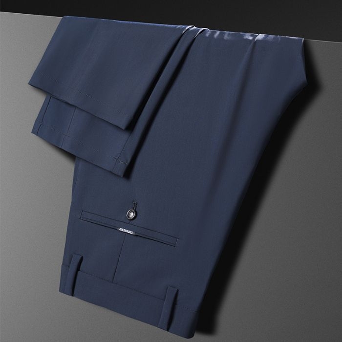Muške ravne hlače za poslovno casual, visok struk, visoka elastičnost, Milk Silk Nylon materijal, zatvarač, bez glačanja, tanke