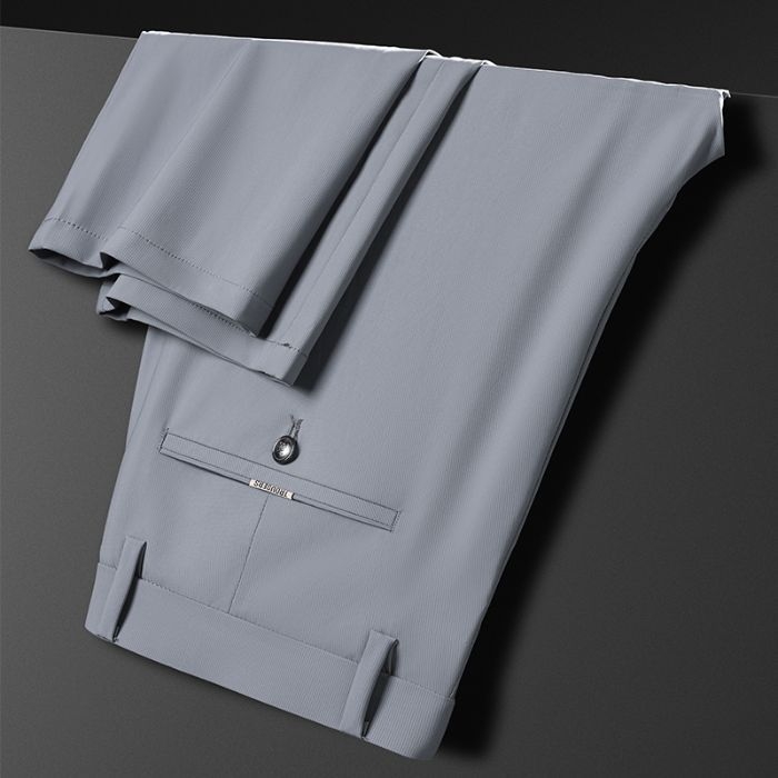 Muške ravne hlače za poslovno casual, visok struk, visoka elastičnost, Milk Silk Nylon materijal, zatvarač, bez glačanja, tanke