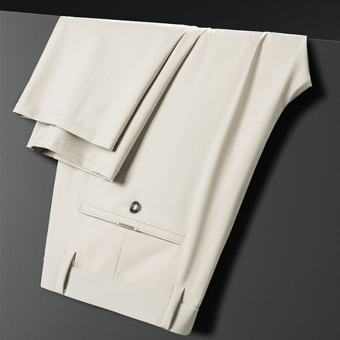 Muške ravne hlače za poslovno casual, visok struk, visoka elastičnost, Milk Silk Nylon materijal, zatvarač, bez glačanja, tanke
