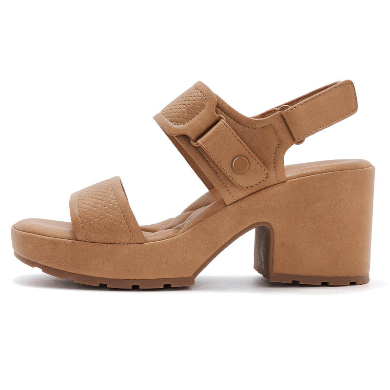 Skoto sandale s širokim remenima – PU gornji dio, TPR đon, Velcro zatvarač, 6–8 cm debeli štikla, zaobljeni vrh