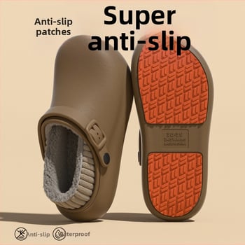 Ανδρικές και γυναικείες χειμερινές παντόφλες με αντιολισθητική, αδιάβροχη PU επάνω και PU σόλα, παχιά κατασκευή