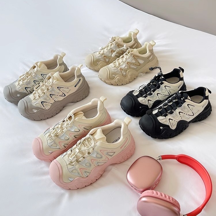 Sandale sport cu șiret frontal, talpă din cauciuc, vârf rotund, material superior și interior din fibră super, vară 2025