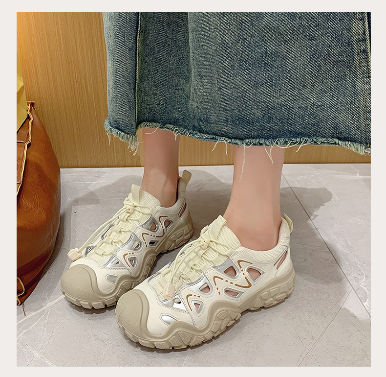 Sandale sport cu șiret frontal, talpă din cauciuc, vârf rotund, material superior și interior din fibră super, vară 2025