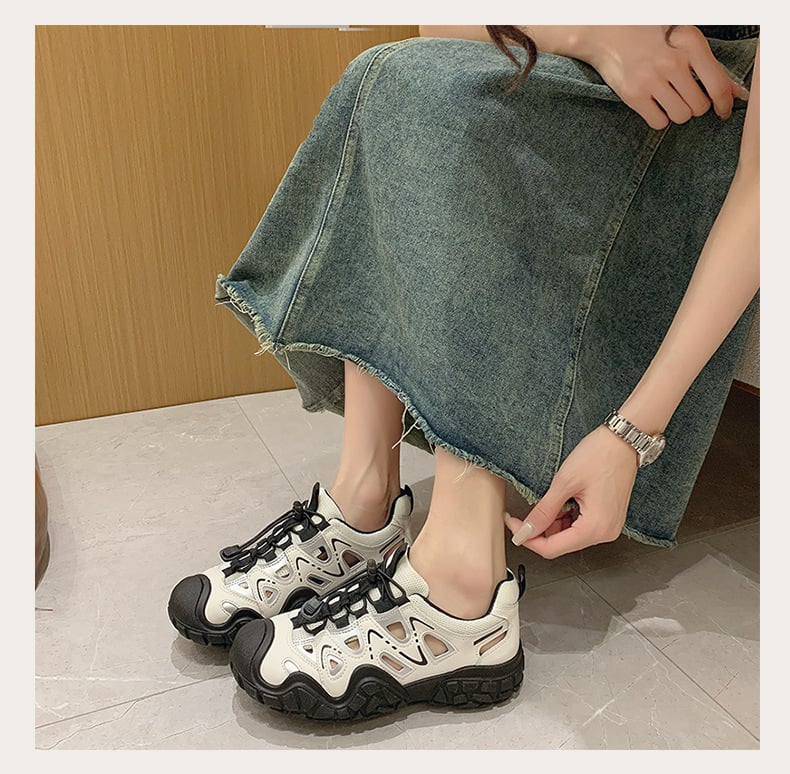 Sandale sport cu șiret frontal, talpă din cauciuc, vârf rotund, material superior și interior din fibră super, vară 2025