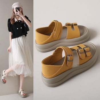 Sandale romane cu partea superioară PU, talpă din cauciuc, vârf rotund, stil roman, grosime talpă 3,5 cm