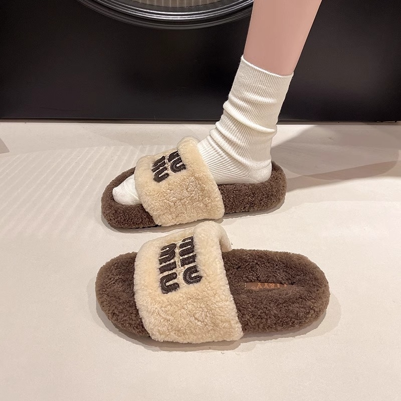 Papuče od ovčje vune s PU podstavom i gumom, okrugli vrh, casual stil — Xixia House, jesen 2024