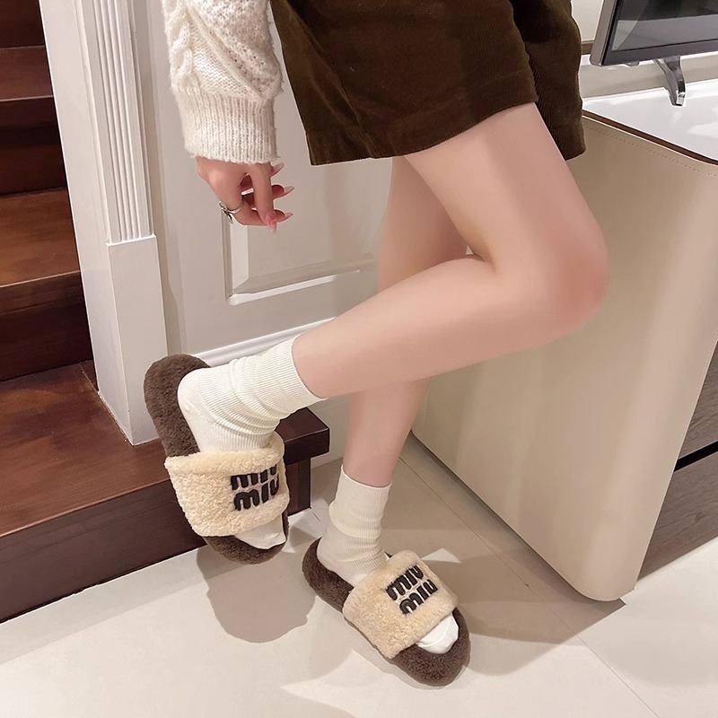 Papuče od ovčje vune s PU podstavom i gumom, okrugli vrh, casual stil — Xixia House, jesen 2024