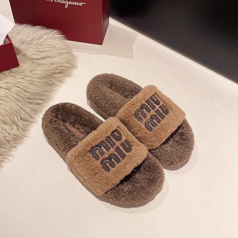 Papuče od ovčje vune s PU podstavom i gumom, okrugli vrh, casual stil — Xixia House, jesen 2024