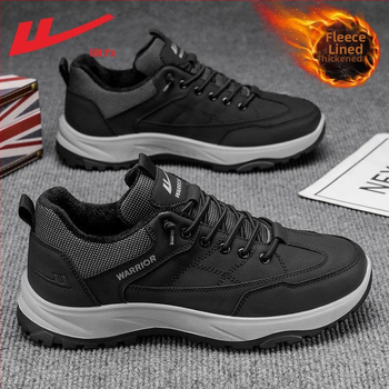 Ανδρικά παπούτσια για το σπίτι με επένδυση φλίς για τον χειμώνα, αδιάβροχη πάνω πλευρά, σόλα PVC, κορδόνια, στρογγυλή μύτη