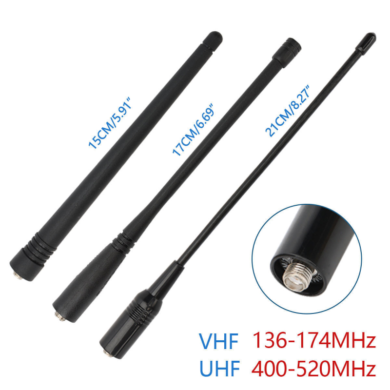 Kézibes rádió antenna SMA női csatlakozóval, kettős sáv 136-174/400-520 MHz, 3-5 km hatótávolság, zajellenállás