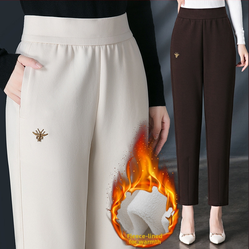 Ženské harém nohavice na zimu, elastický pás, vysoký pás, úzky strih, vyšívané detaily