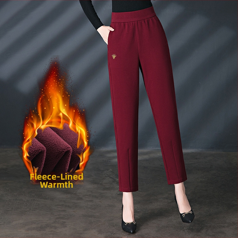 Ženské harém nohavice na zimu, elastický pás, vysoký pás, úzky strih, vyšívané detaily