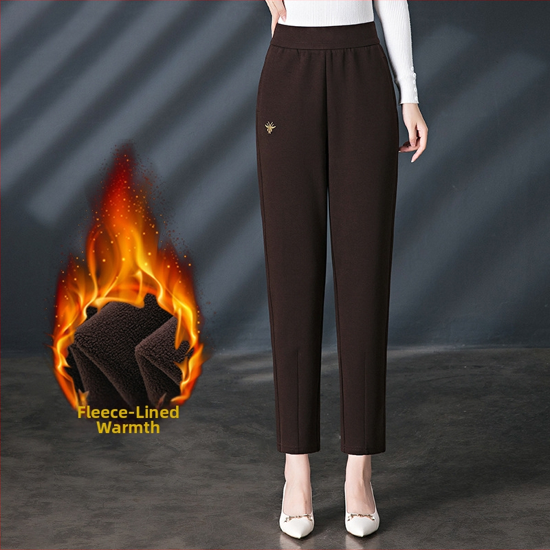 Ženské harém nohavice na zimu, elastický pás, vysoký pás, úzky strih, vyšívané detaily