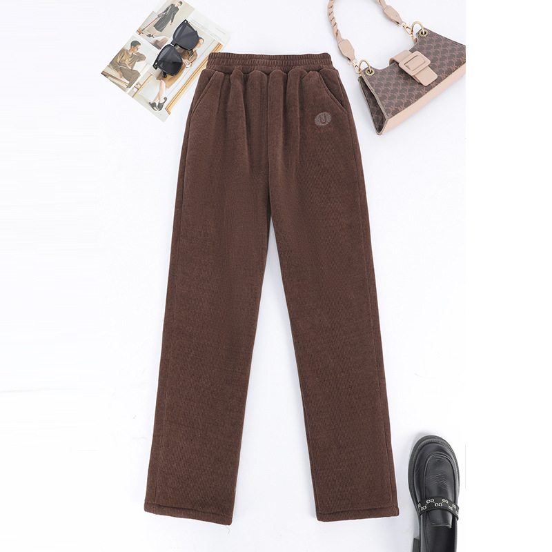 Панталони за възрастни жени със поларена подплата, свободна кройка, топли дълги панталони от полиестер за есенно-зимния сезон