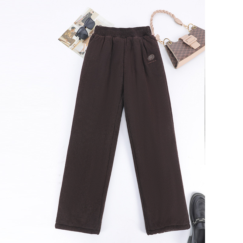 Панталони за възрастни жени със поларена подплата, свободна кройка, топли дълги панталони от полиестер за есенно-зимния сезон