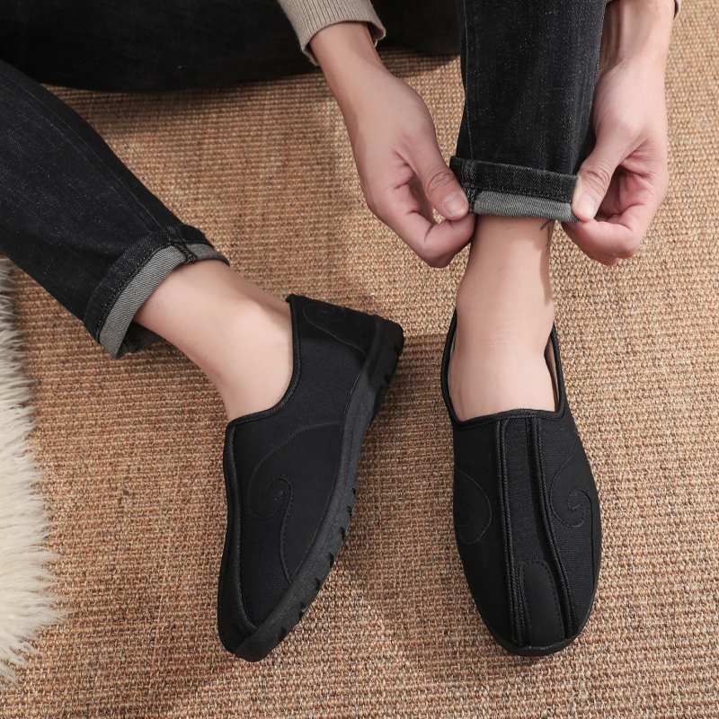 Muške platnene slip-on tenisice, okrugli nos, platnena gornja, PU đon, niski 1–3 cm, etnički stil