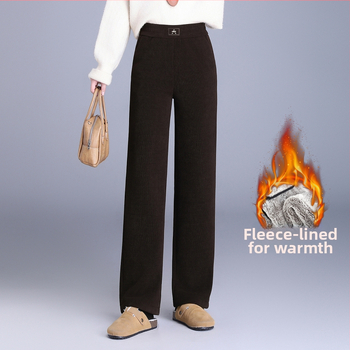 Dámske široké nohavice z corduroy s fleece podšívkou, vysoký pás, hrubé na zimu 2025, elegantný dochádzkový štýl