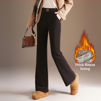 Dámske široké nohavice z corduroy s fleece podšívkou, vysoký pás, hrubé na zimu 2025, elegantný dochádzkový štýl