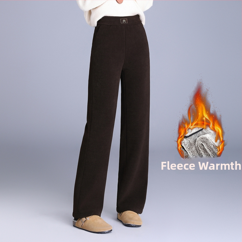 Dámske široké nohavice z corduroy s fleece podšívkou, vysoký pás, hrubé na zimu 2025, elegantný dochádzkový štýl