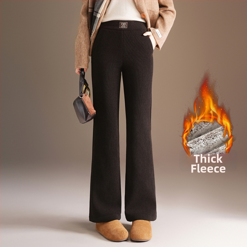 Dámske široké nohavice z corduroy s fleece podšívkou, vysoký pás, hrubé na zimu 2025, elegantný dochádzkový štýl