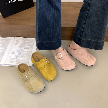 Retro ženske papuče s povećanjem visine, u Birkenstock stilu, slip-on, zaobljena špička, gumeni potplat