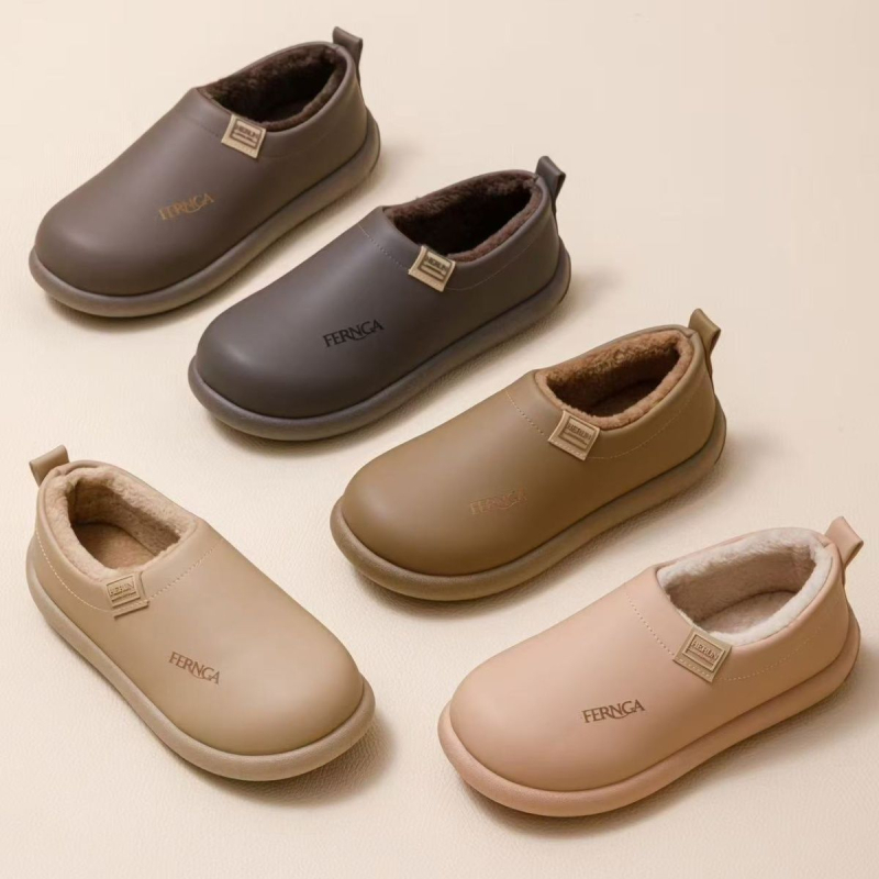 Unisex Χειμερινές Παντόφλες για το Σπίτι με PU Επάνω, EVA Σόλα, Φλίς Επένδυση, Αντιολισθητικές, Παχύτερες