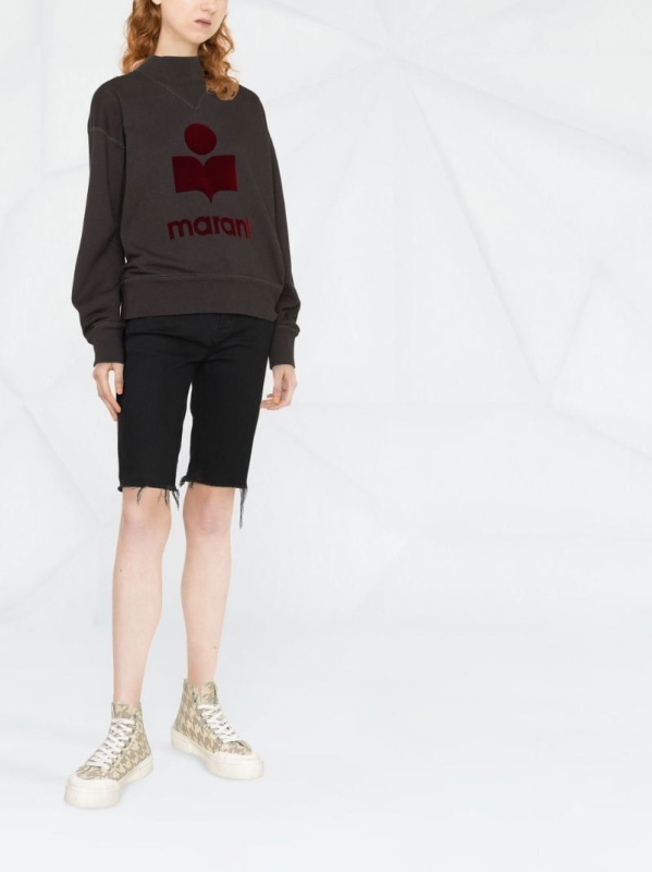 Ženski pamučni fleece hoodie s kapuljacom i stojećim ovratnikom, ručno crtani uzorak, ultrakrata duljina