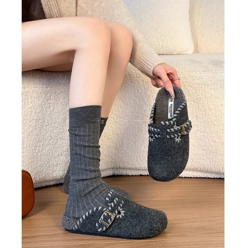 Birkenstock-stil papuče, topla krzna, gornji dio od velura, gumeni potplat, za vanjsku upotrebu zima 2025