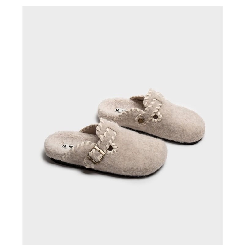 Birkenstock-stil papuče, topla krzna, gornji dio od velura, gumeni potplat, za vanjsku upotrebu zima 2025