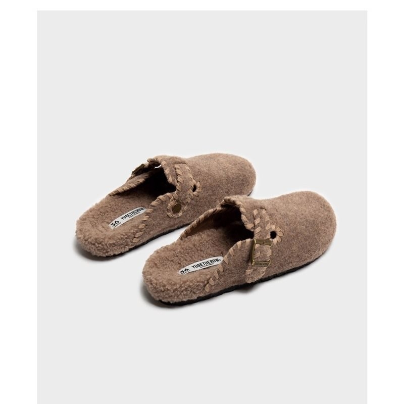 Birkenstock-stil papuče, topla krzna, gornji dio od velura, gumeni potplat, za vanjsku upotrebu zima 2025