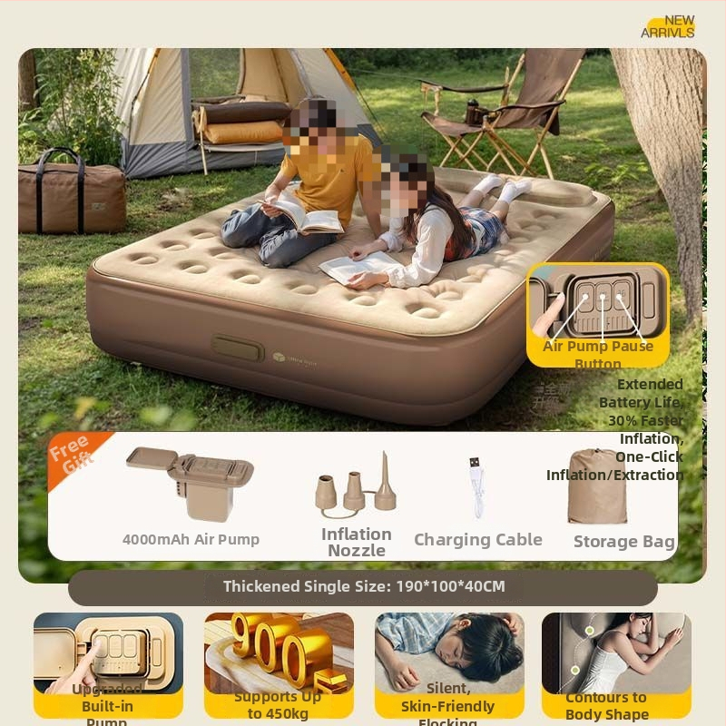 Ανθεκτικό στην υγρασία πλήρως αυτόματο φουσκωτό στρώμα – μονό/διπλό, υπόστρώμα ύπνου για δάπεδο οικιακής χρήσης και εξωτερικό κάμπινγκ, παχύτερο αερόστρωμα με επιφάνεια από συνθετικό ύφασμα