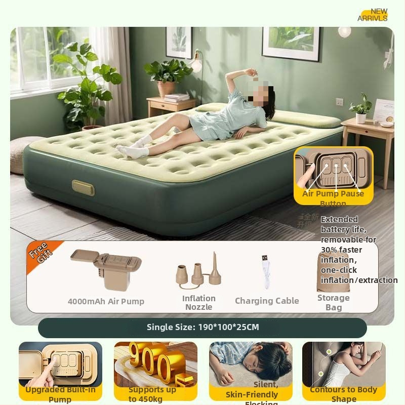 Ανθεκτικό στην υγρασία πλήρως αυτόματο φουσκωτό στρώμα – μονό/διπλό, υπόστρώμα ύπνου για δάπεδο οικιακής χρήσης και εξωτερικό κάμπινγκ, παχύτερο αερόστρωμα με επιφάνεια από συνθετικό ύφασμα