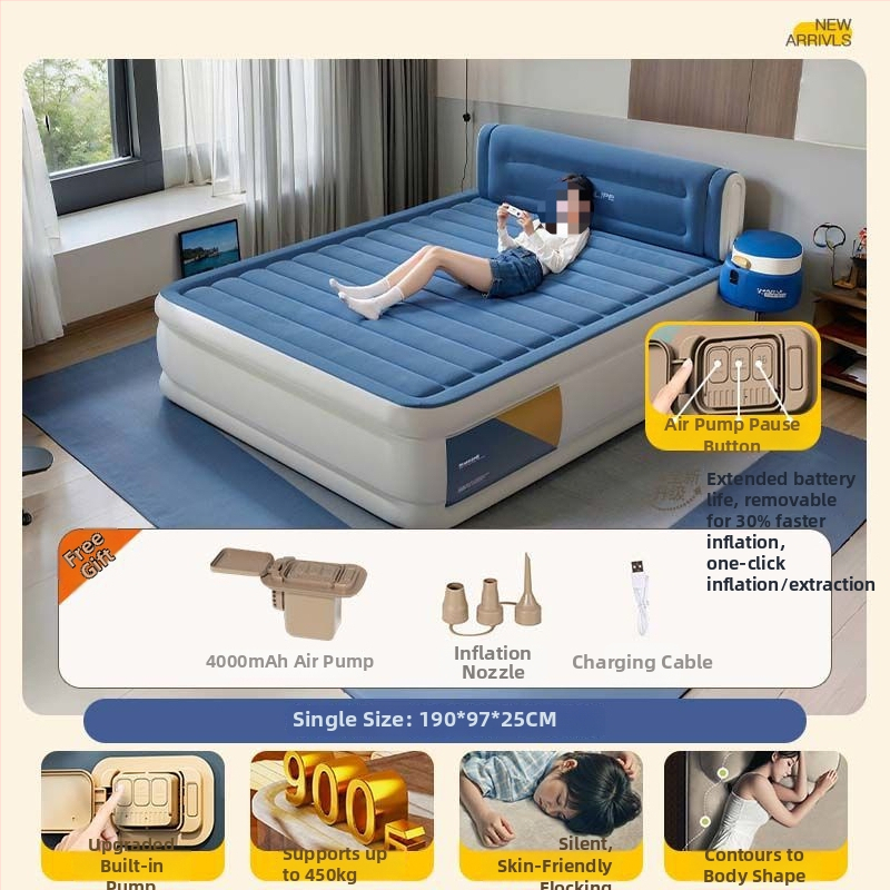 Ανθεκτικό στην υγρασία πλήρως αυτόματο φουσκωτό στρώμα – μονό/διπλό, υπόστρώμα ύπνου για δάπεδο οικιακής χρήσης και εξωτερικό κάμπινγκ, παχύτερο αερόστρωμα με επιφάνεια από συνθετικό ύφασμα