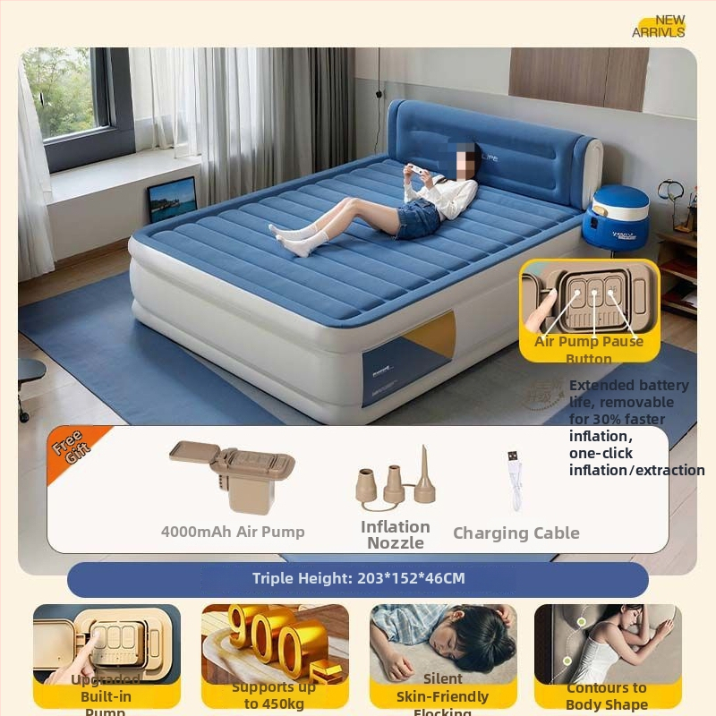 Ανθεκτικό στην υγρασία πλήρως αυτόματο φουσκωτό στρώμα – μονό/διπλό, υπόστρώμα ύπνου για δάπεδο οικιακής χρήσης και εξωτερικό κάμπινγκ, παχύτερο αερόστρωμα με επιφάνεια από συνθετικό ύφασμα