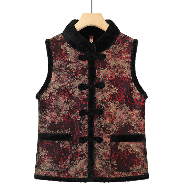 Vesta s flisom i stojeći ovratnik, retro japansko-korejski casual stil, cvjetni uzorak
