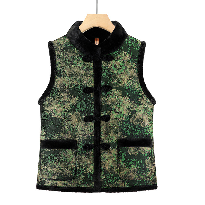 Vesta s flisom i stojeći ovratnik, retro japansko-korejski casual stil, cvjetni uzorak