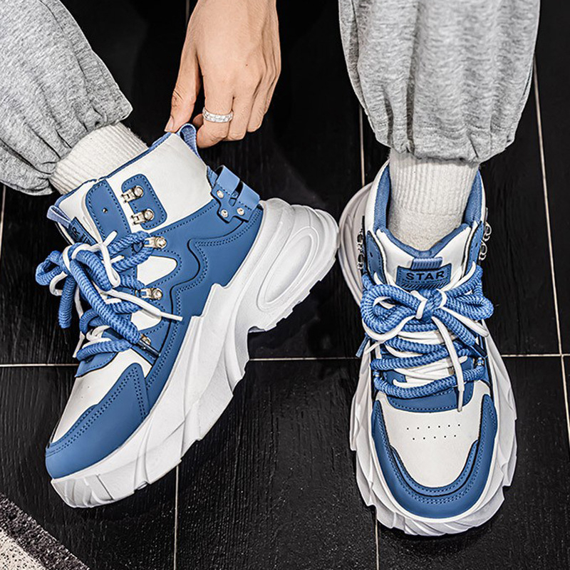 Muške tenisice Dad Shoes za povećanje visine – gornji dio PU, gumeni potplat, vezanje šnurkama, visina pete 3–5 cm, prozračna tekstilna podstava