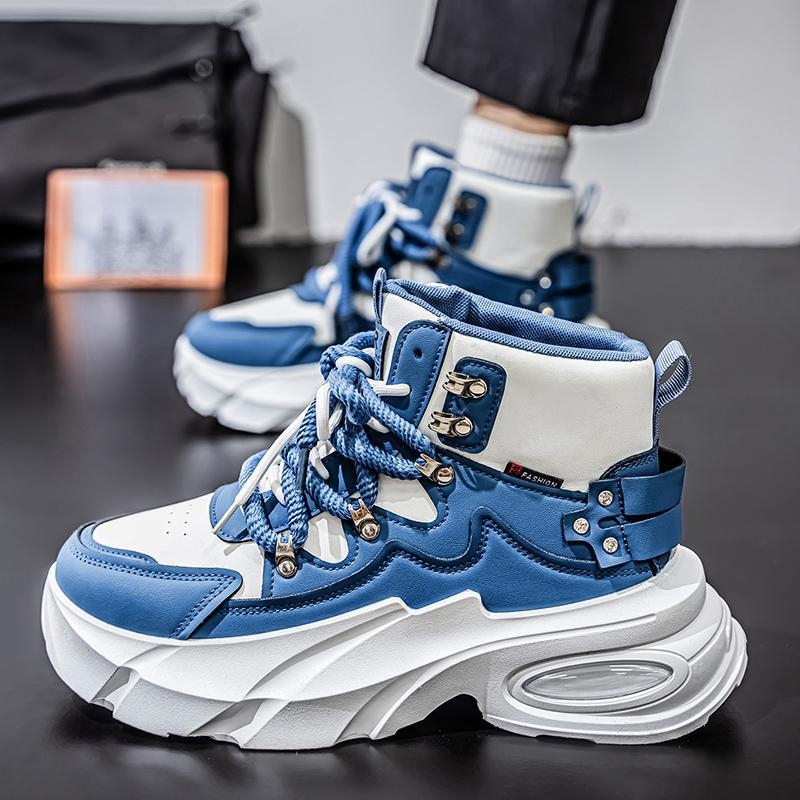 Muške tenisice Dad Shoes za povećanje visine – gornji dio PU, gumeni potplat, vezanje šnurkama, visina pete 3–5 cm, prozračna tekstilna podstava