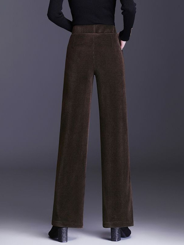 Dámske nohavice z chenille s fleecovou podšívkou, rovný strih, vysoký pás, casual štýl, jesensko-zimné, 95% polyester