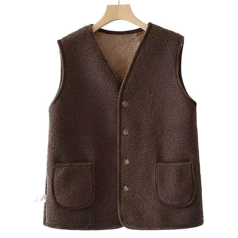 Vesta s flis podstavom, bez ovratnika, duljina 50-65 cm, acetatna tkanina, 90-95% poliester