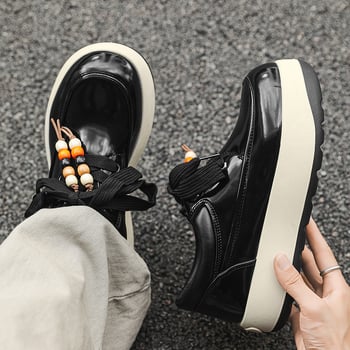 Ανδρικά δερμάτινα μποτάκια - Casual στυλ, ύψος τακουνιού 3-5 εκ, αντιολισθητική καουτσούκ σόλα, επάνω μέρος PU, στρογυλή μύτη