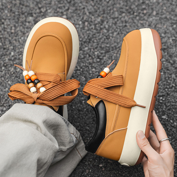 Ανδρικά δερμάτινα μποτάκια - Casual στυλ, ύψος τακουνιού 3-5 εκ, αντιολισθητική καουτσούκ σόλα, επάνω μέρος PU, στρογυλή μύτη