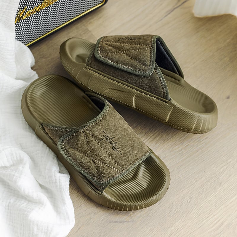 Muške sandale za plažu s otvorenim prstom, Velcro kopča, debela pjena potplata, gornji dio od nubuka kravljeg kože, ležerni stil, ljeto 2025