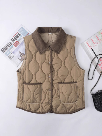 Quiltani prsluk s punom od pamuka za žene srednje i starije dobi, jesen 2025, poliester tkanina, srednja duljina