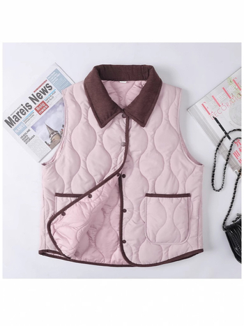 Quiltani prsluk s punom od pamuka za žene srednje i starije dobi, jesen 2025, poliester tkanina, srednja duljina