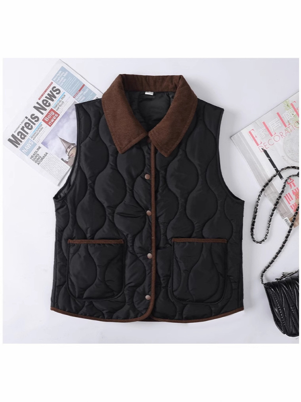 Quiltani prsluk s punom od pamuka za žene srednje i starije dobi, jesen 2025, poliester tkanina, srednja duljina